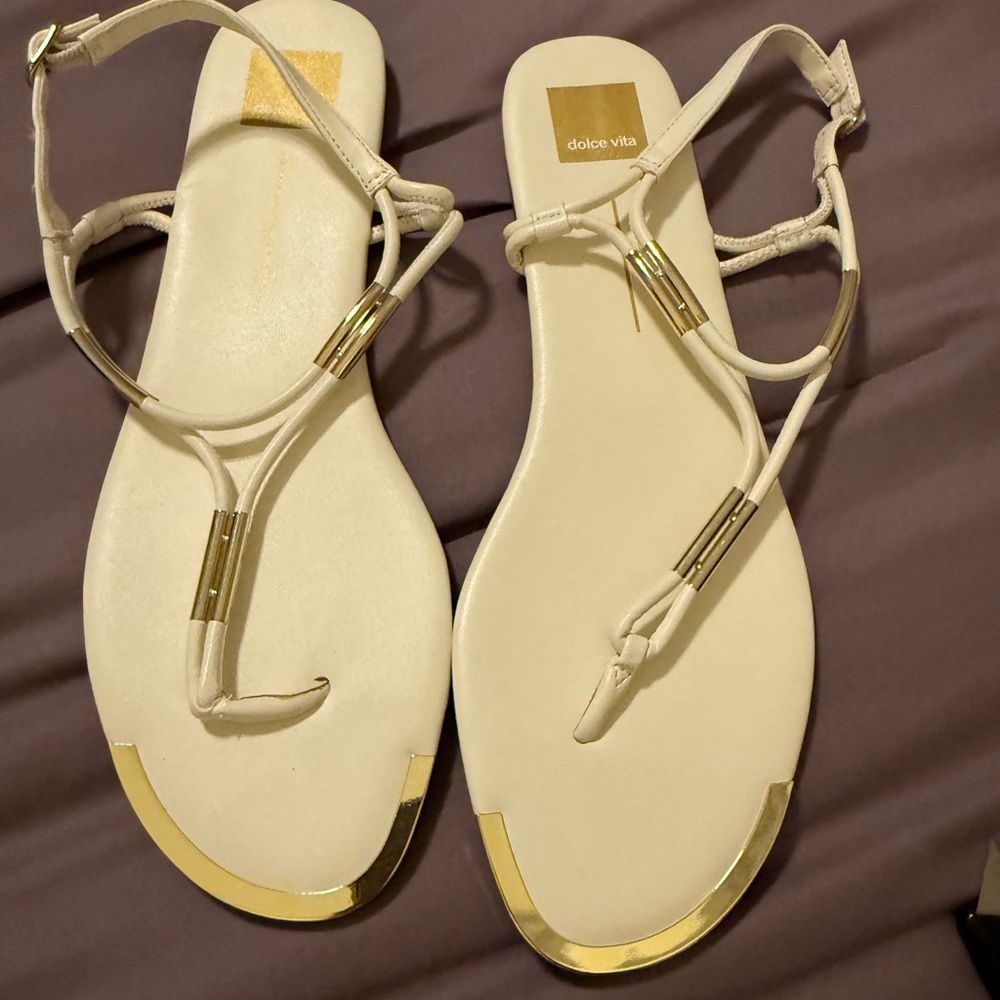Dolce Vita Cream Sandals with Gold Accents